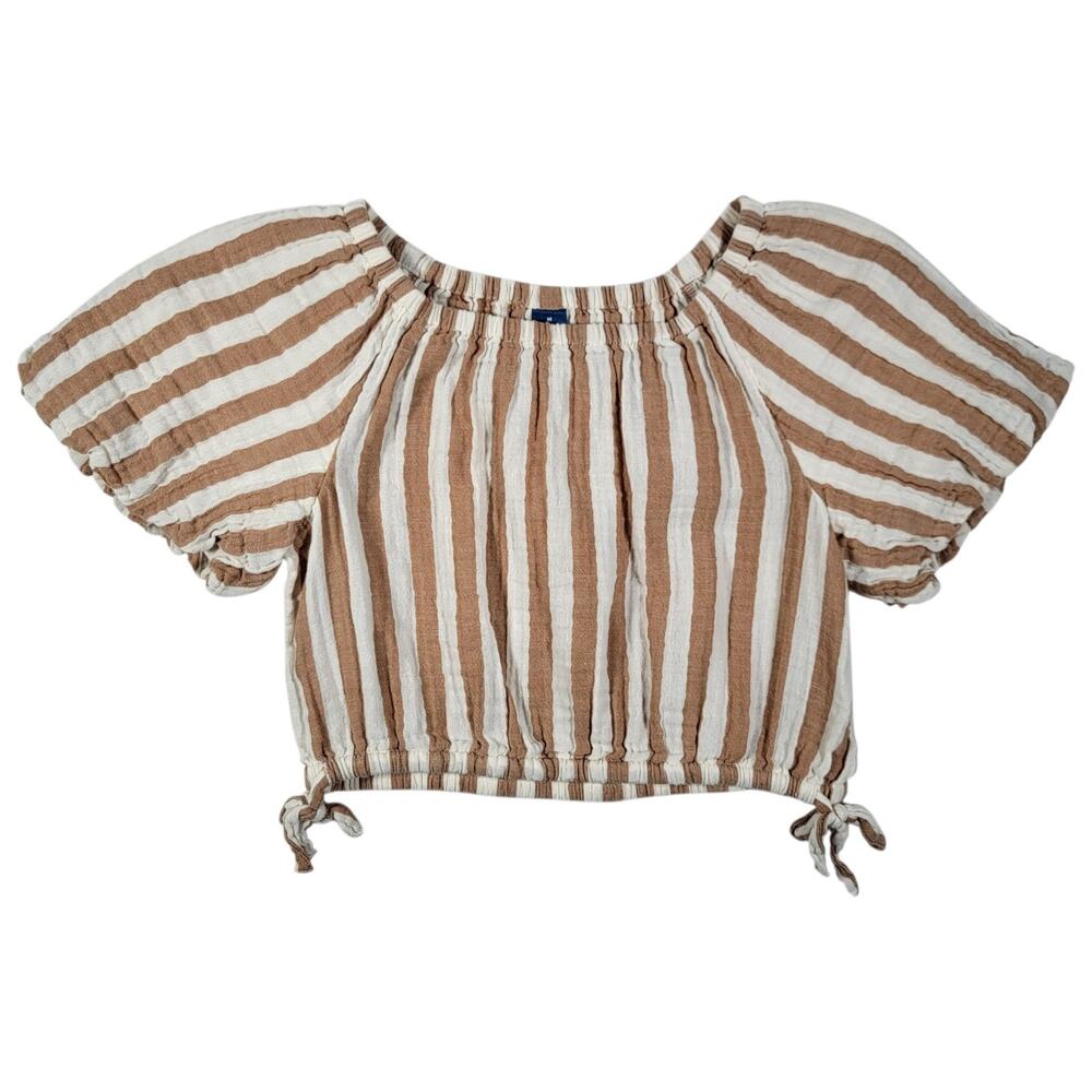 Old Navy Womens Striped Crop Top Size Medium 8 Brown White Y2K Cottagecore Puffy
